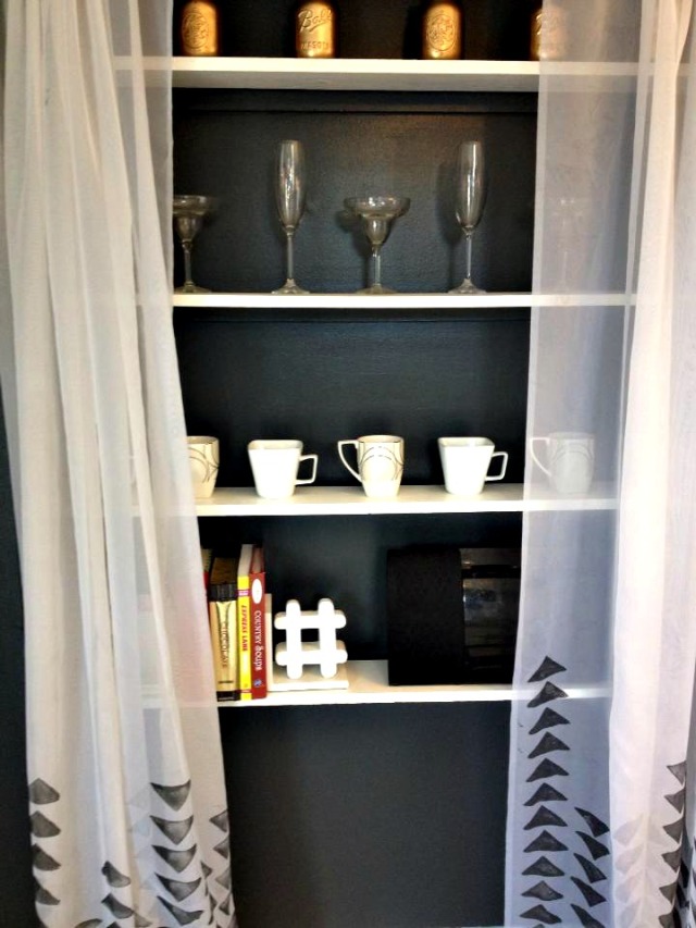 Open shelving with curtains